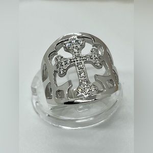 Cross Silver clear CZ Ring.R20